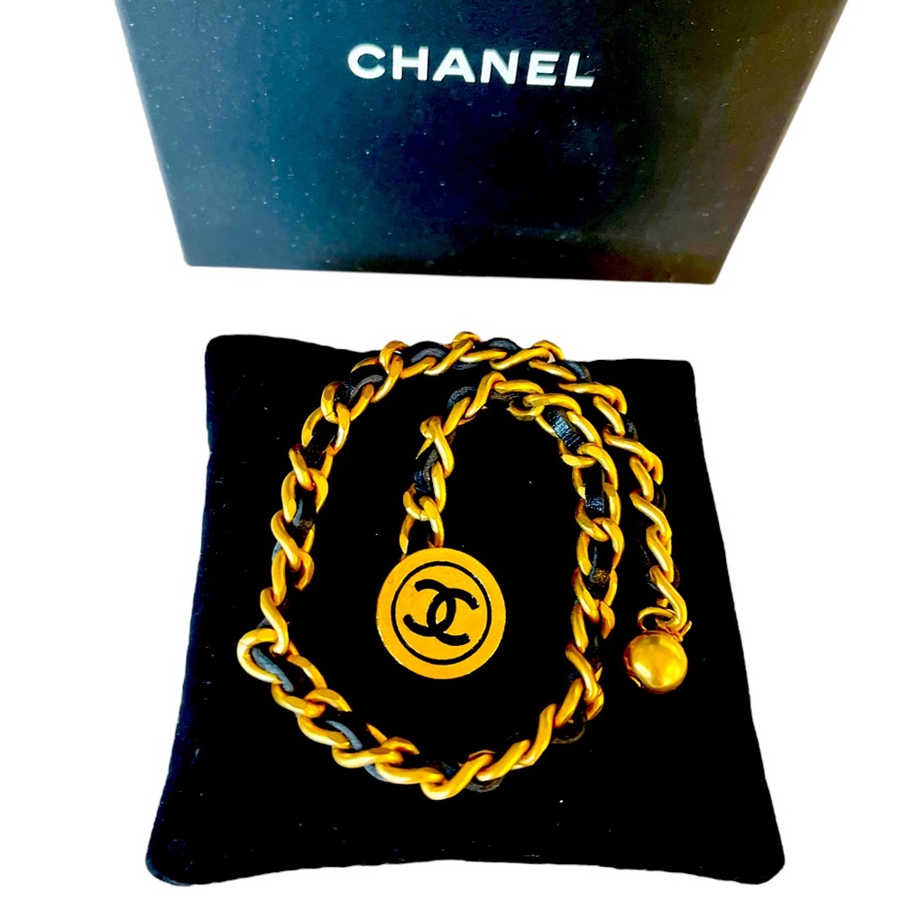 CHANEL Leather Chain CC Medallion Cufflinks Bracelet (Circa 1993)